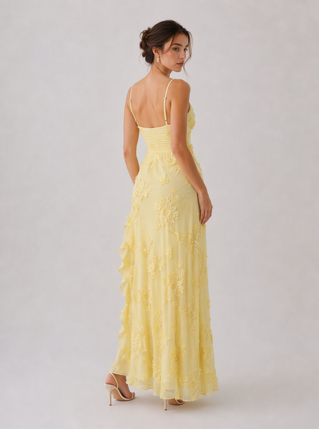 Rae Sera Elodie Embroidered Ruffle Maxi Dress in yellow