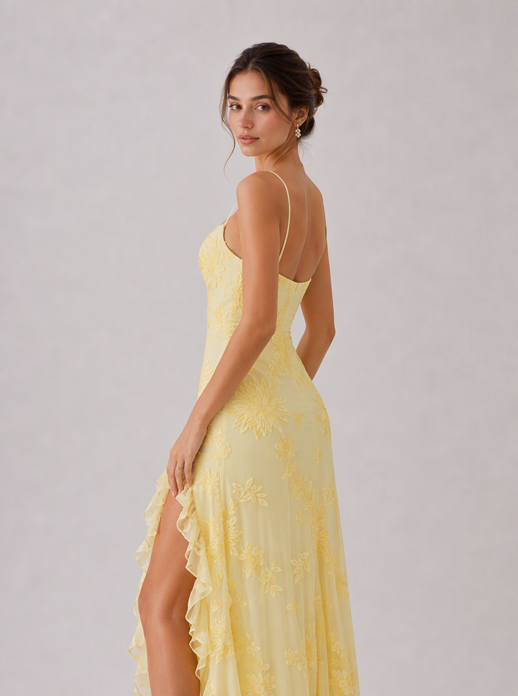 Rae Sera Elodie Embroidered Ruffle Maxi Dress in yellow