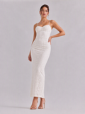 Rae Sera Amabel Lace-Up Lace Midi Dress in white