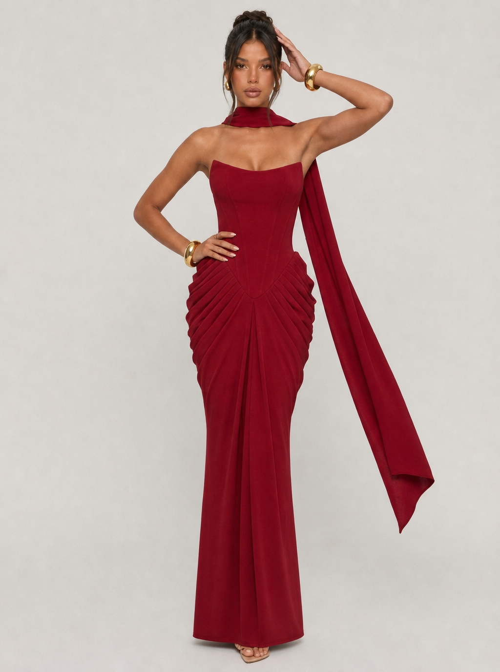 Oriana Satin and Chiffon Maxi Dress