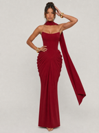 Oriana Satin and Chiffon Maxi Dress