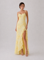 Rae Sera Elodie Embroidered Ruffle Maxi Dress in yellow