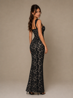 Rae Sera Delphine Sweetheart Lace Maxi Dress in black