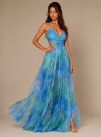 Rae Sera Isadora Watercolor Cutout Maxi Dress in red and pink