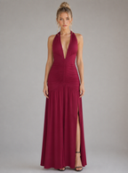 Rae Sera Mireille Halter Split Maxi Dress in magenta