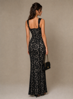 Rae Sera Delphine Sweetheart Lace Maxi Dress in black