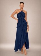 Rae Sera Sereine Ruffle Halter Maxi Dress in pink