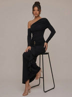 Adeline Asymmetric Ruched Maxi Dress
