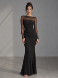 Rae Sera Odette Sheer-Sleeve Ruched Maxi Dress in black