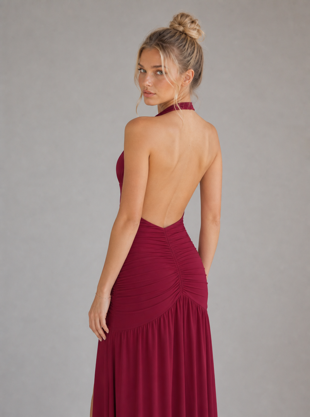 Rae Sera Mireille Halter Split Maxi Dress in magenta