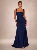 Rae Sera Romilly Ruched Split Maxi Dress in burgundy