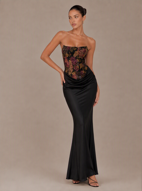 Rae Sera Maelle Floral Jacquard Maxi Dress in black