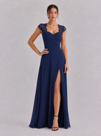 Rae Sera Felicity Lace-Back Chiffon Maxi Dress in burgundy