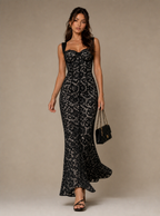 Rae Sera Delphine Sweetheart Lace Maxi Dress in black