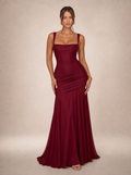 Rae Sera Romilly Ruched Split Maxi Dress in burgundy
