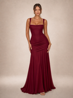 Rae Sera Romilly Ruched Split Maxi Dress in burgundy