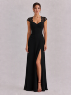 Rae Sera Felicity Lace-Back Chiffon Maxi Dress in burgundy