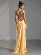 Rae Sera Solene One-Shoulder Satin Maxi Dress in yellow