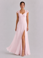 Rae Sera Felicity Lace-Back Chiffon Maxi Dress in burgundy