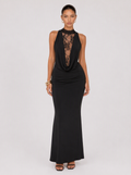 Rae Sera Cecily Draped Lace-Panel Maxi Dress in black