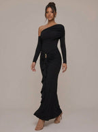 Adeline Asymmetric Ruched Maxi Dress