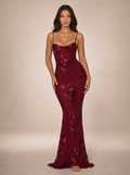 Rae Sera Lavinia Embroidered Mermaid Maxi Dress in burgundy