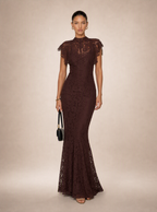 Rae Sera Lucienne High-Neck Lace Maxi Dress in brown
