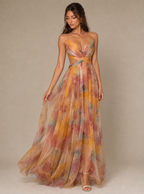 Rae Sera Isadora Watercolor Cutout Maxi Dress in red and pink