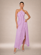 Rae Sera Sereine Ruffle Halter Maxi Dress in pink
