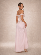 Rae Sera Eulalie Off-Shoulder Lace Maxi Dress in pink