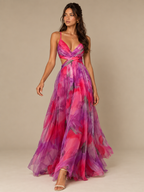Rae Sera Isadora Watercolor Cutout Maxi Dress in red and pink