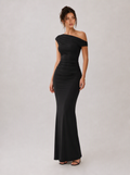 Rae Sera Sabine Asymmetric Ruched Maxi Dress in black
