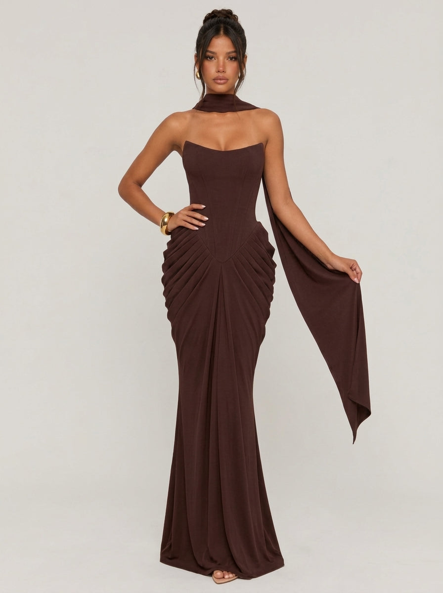 Oriana Satin and Chiffon Maxi Dress