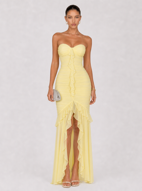 Rae Sera Cressida Strapless Ruffle Maxi Dress in yellow