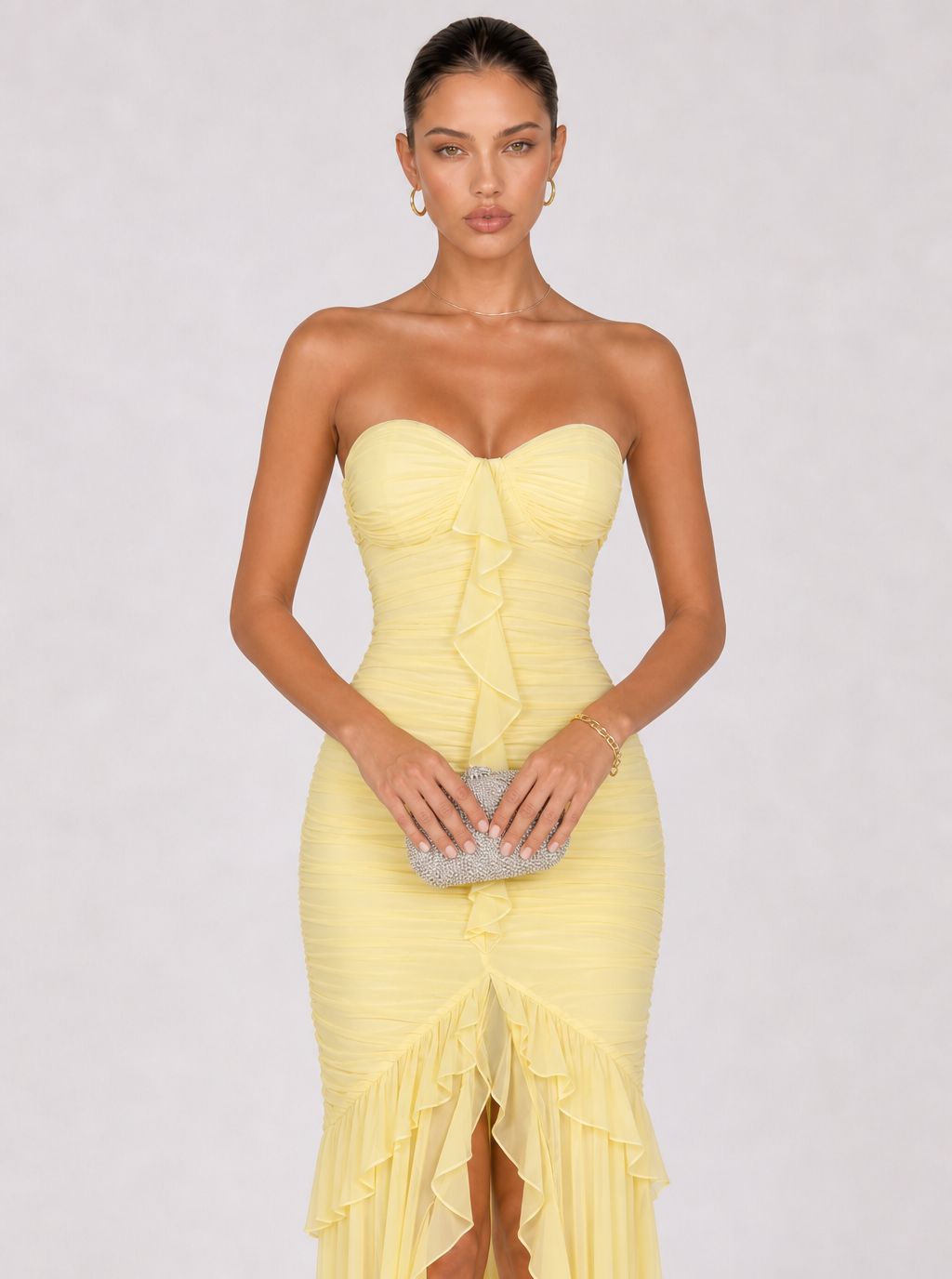 Rae Sera Cressida Strapless Ruffle Maxi Dress in yellow