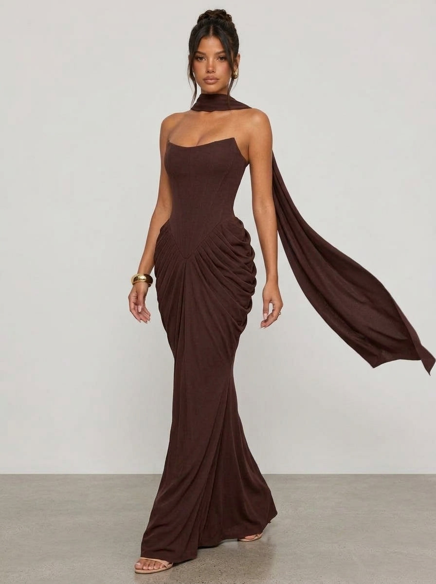 Oriana Satin and Chiffon Maxi Dress
