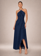 Rae Sera Sereine Ruffle Halter Maxi Dress in pink