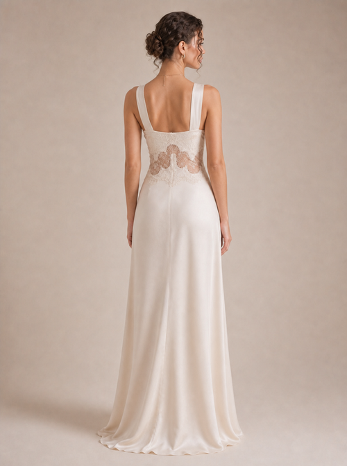 Rae Sera Liora Lace-Waist Satin Maxi Dress in white