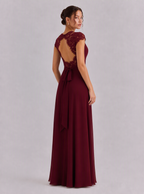 Rae Sera Felicity Lace-Back Chiffon Maxi Dress in burgundy