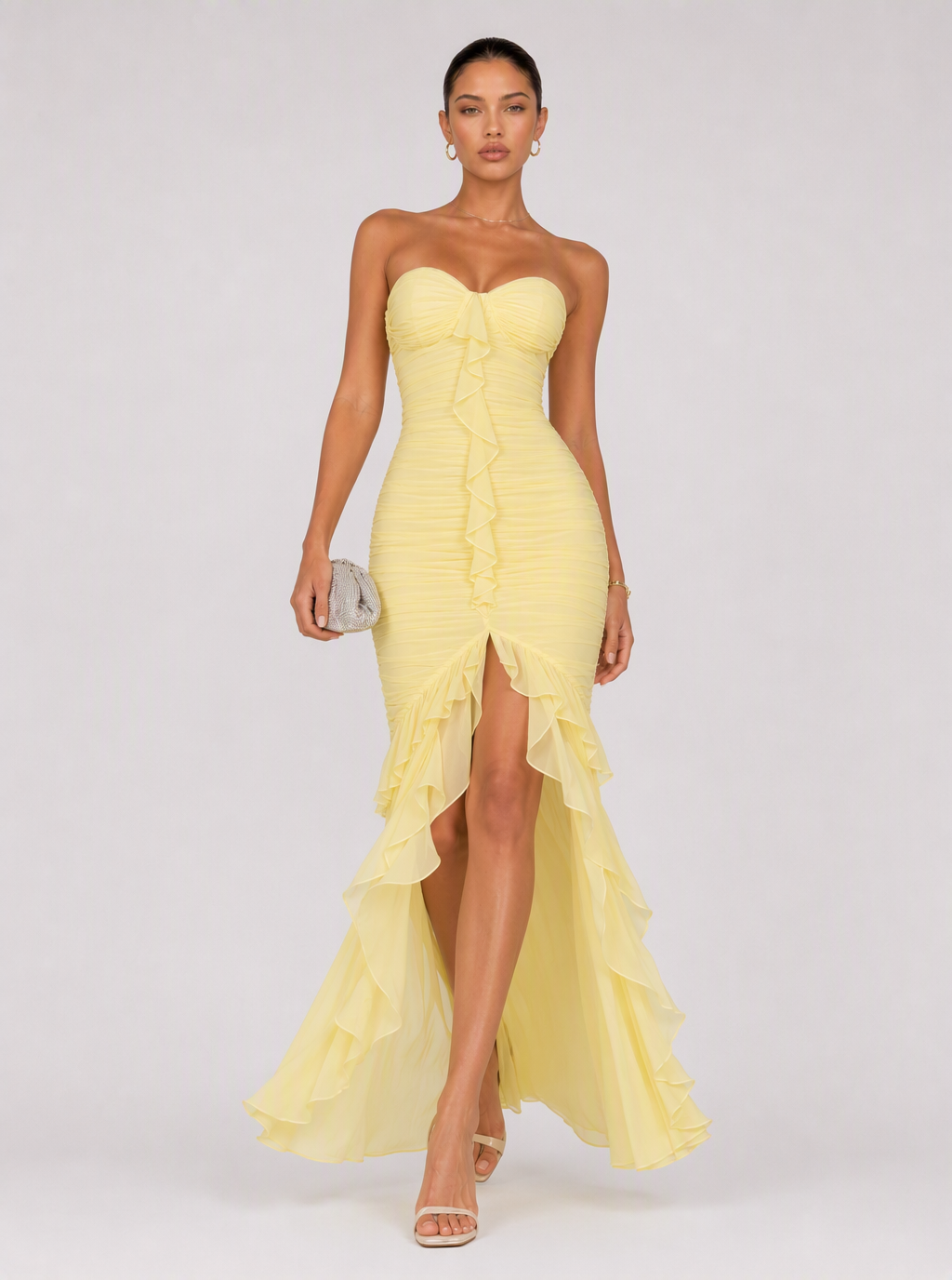 Rae Sera Cressida Strapless Ruffle Maxi Dress in yellow