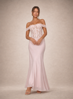 Rae Sera Eulalie Off-Shoulder Lace Maxi Dress in pink