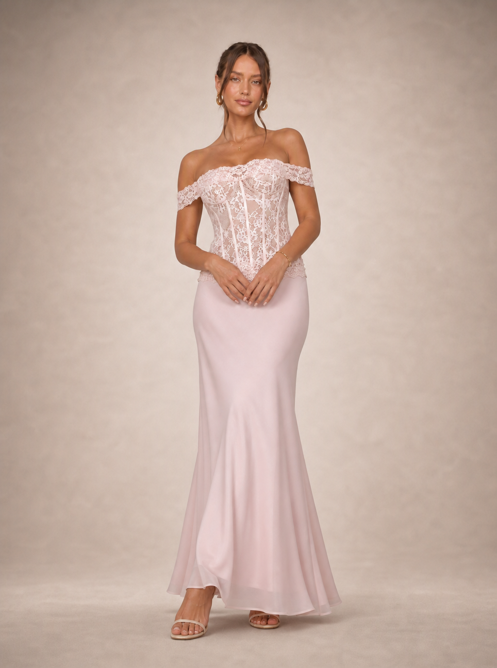 Rae Sera Eulalie Off-Shoulder Lace Maxi Dress in pink