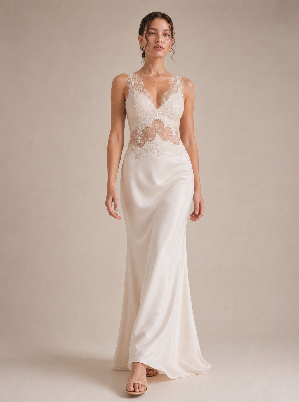 Rae Sera Liora Lace-Waist Satin Maxi Dress in white