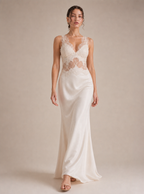 Rae Sera Liora Lace-Waist Satin Maxi Dress in white